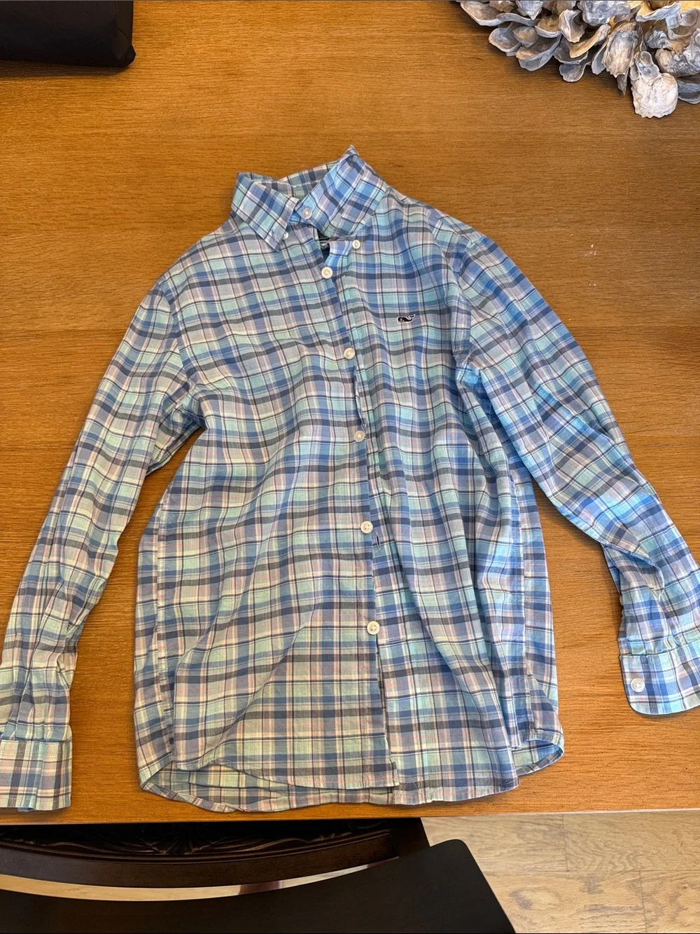 Vineyard Vines Blue and White Plaid Button-Down Shirt